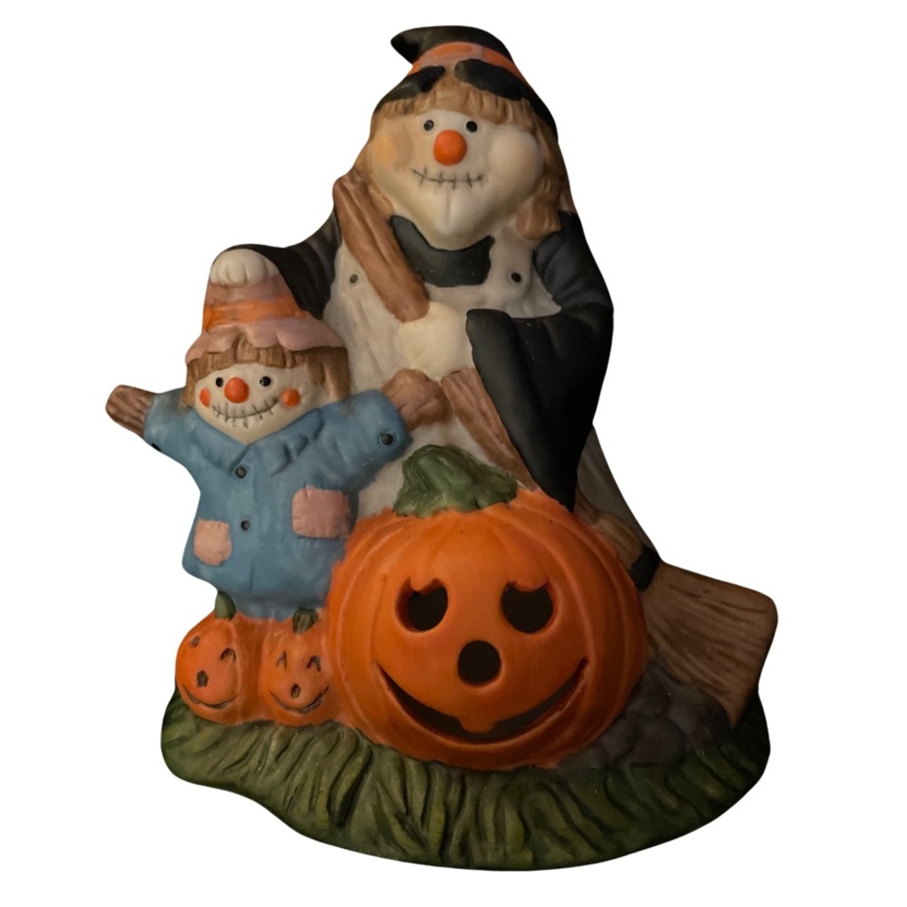 Vtg Great Western Trading Co Scarecrow Witch Tealight Halloween Decoration & Box